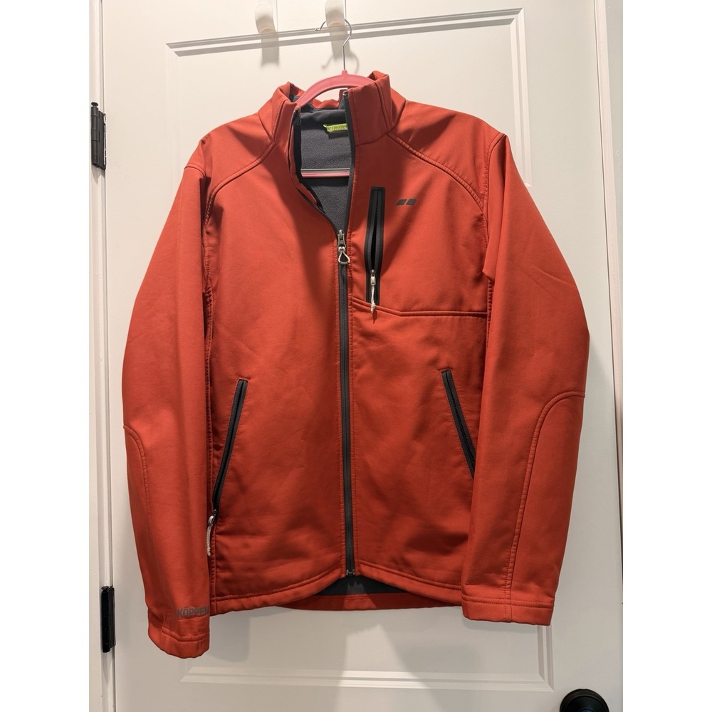 Koppen Womens L/XL Softshell Jacket Rust Orange Fleece Lined Full Zip Pockets
